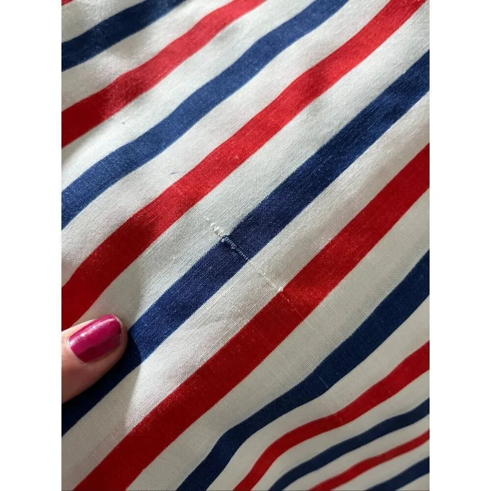 VTG Pequot Nautical Stripe Sheet Set Full Coastal Preppy USA Muslin